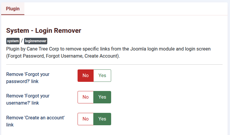 Cane Tree - System - Login Remover Plugin-screenshot image Image